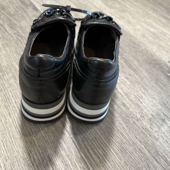 ✨SOFTWAVES Alanis Black perforated Leather Platform Loafers Chain New 38.5 - Picture 5 of 11